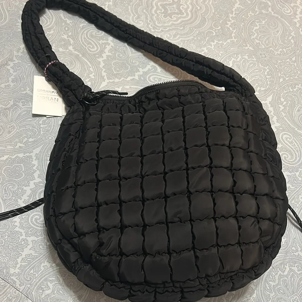 Urban Outfitters Quilted Tote Bag Puffer Hobo Purse Crossbody Black NWT